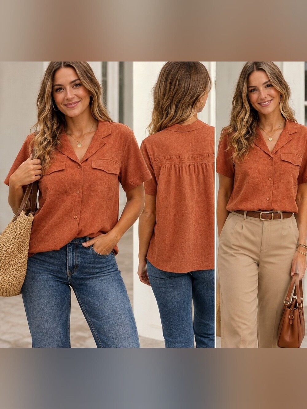 ATHLETA Echo Top Orange Button Down Packable Short Sleeve Collar Shirt NWT $99